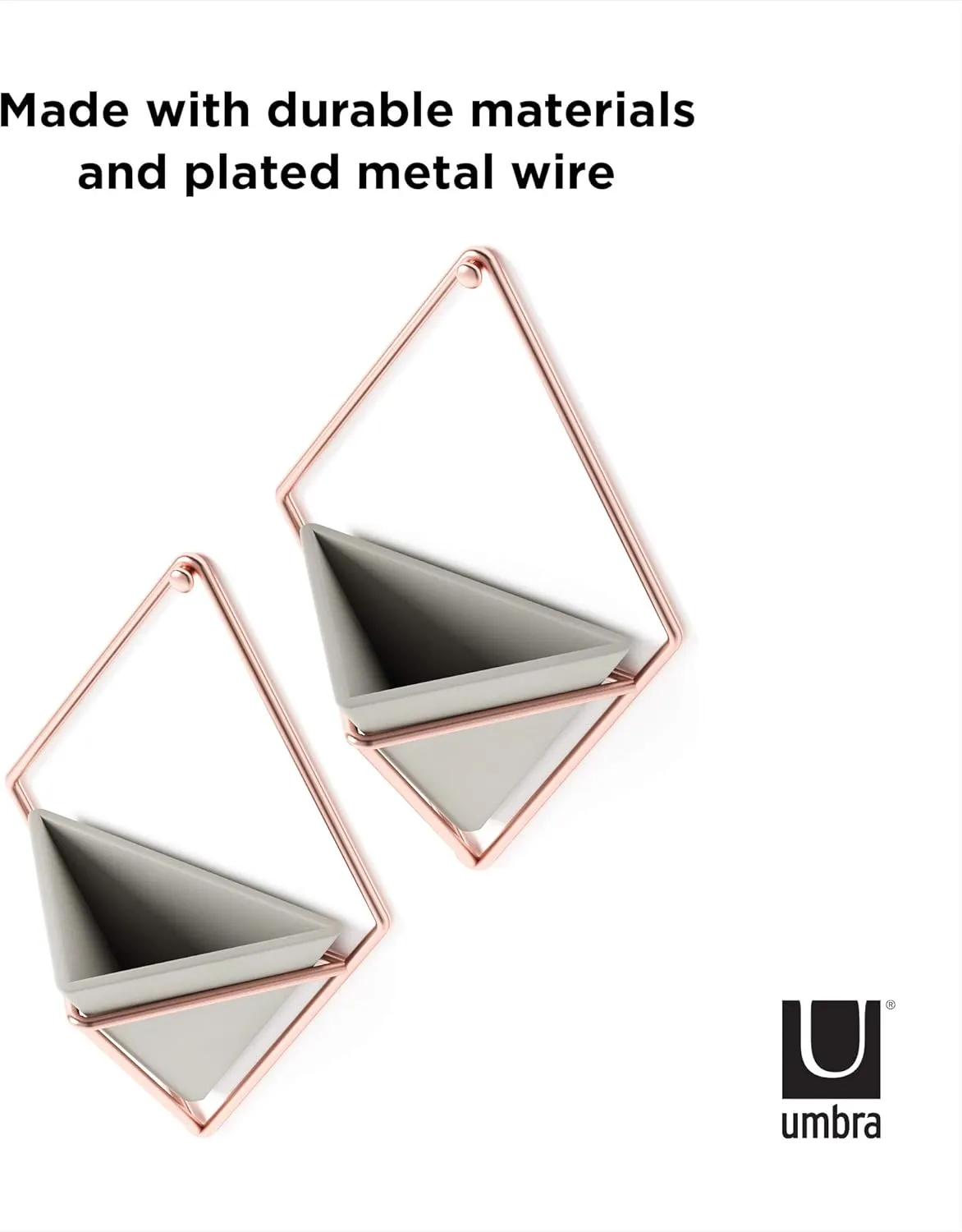 Umbra Trigg Hanging Planter Vase Wall Decor, Set of 2 Pots Containers for Succulents, Cactus, Faux Plants, and More, Small, Grey/Copper