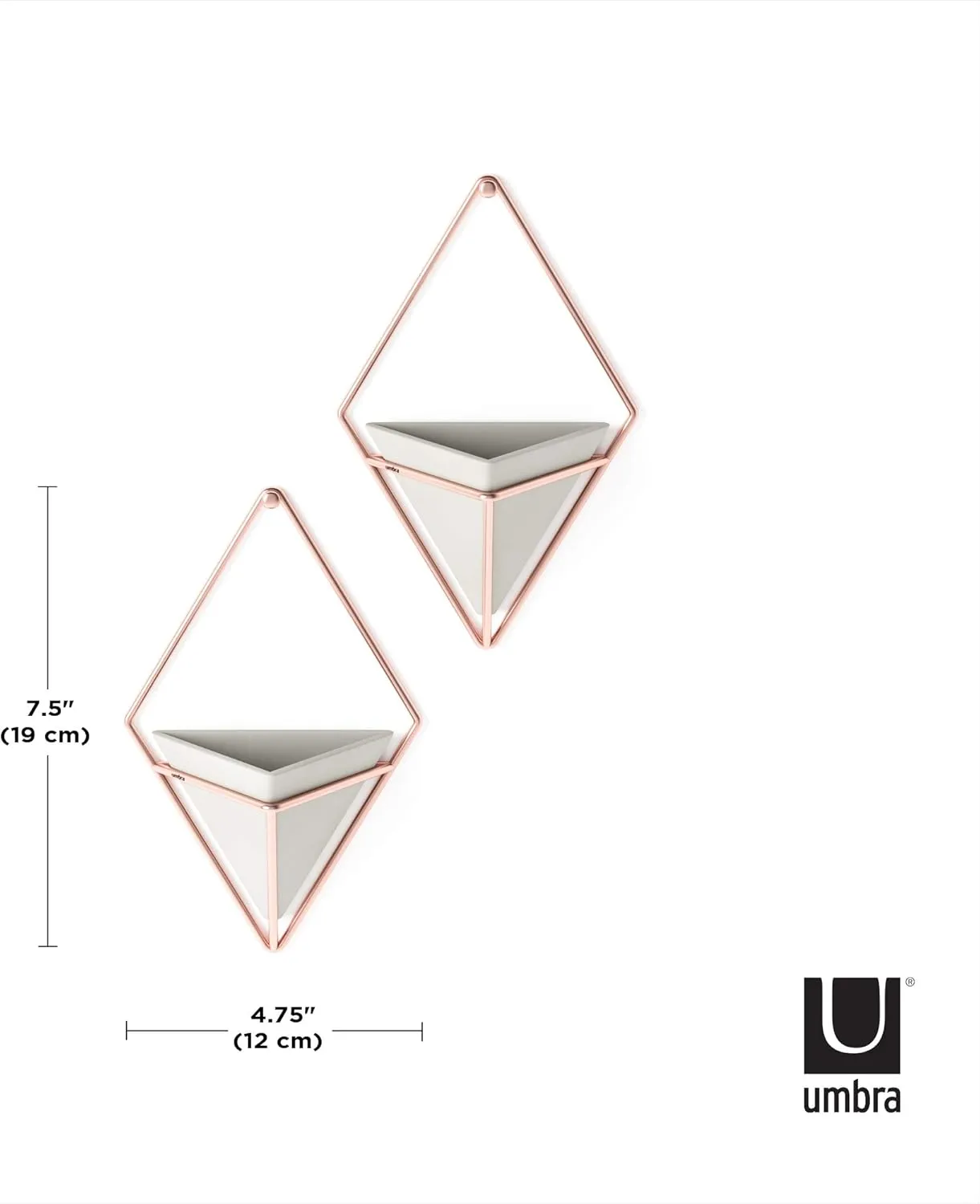 Umbra Trigg Hanging Planter Vase Wall Decor, Set of 2 Pots Containers for Succulents, Cactus, Faux Plants, and More, Small, Grey/Copper