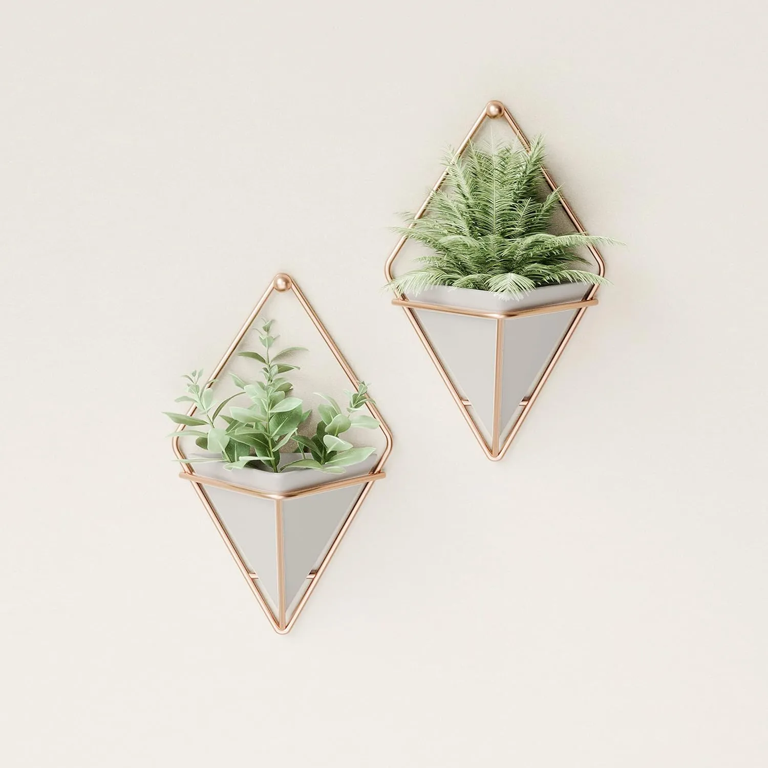 Umbra Trigg Hanging Planter Vase Wall Decor, Set of 2 Pots Containers for Succulents, Cactus, Faux Plants, and More, Small, Grey/Copper