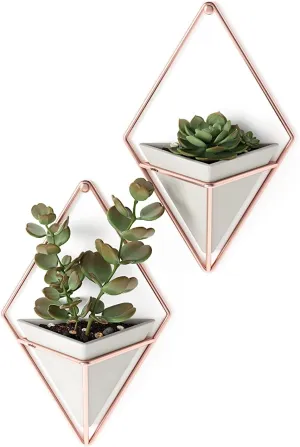 Umbra Trigg Hanging Planter Vase Wall Decor, Set of 2 Pots Containers for Succulents, Cactus, Faux Plants, and More, Small, Grey/Copper
