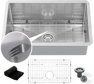 Undermount Embossed Kitchen Sink, 32x19”, Scratch-Resistant 3D Microbead Finish, Single Bowl Stainless Steel, 10" Deep, Easy-Clean