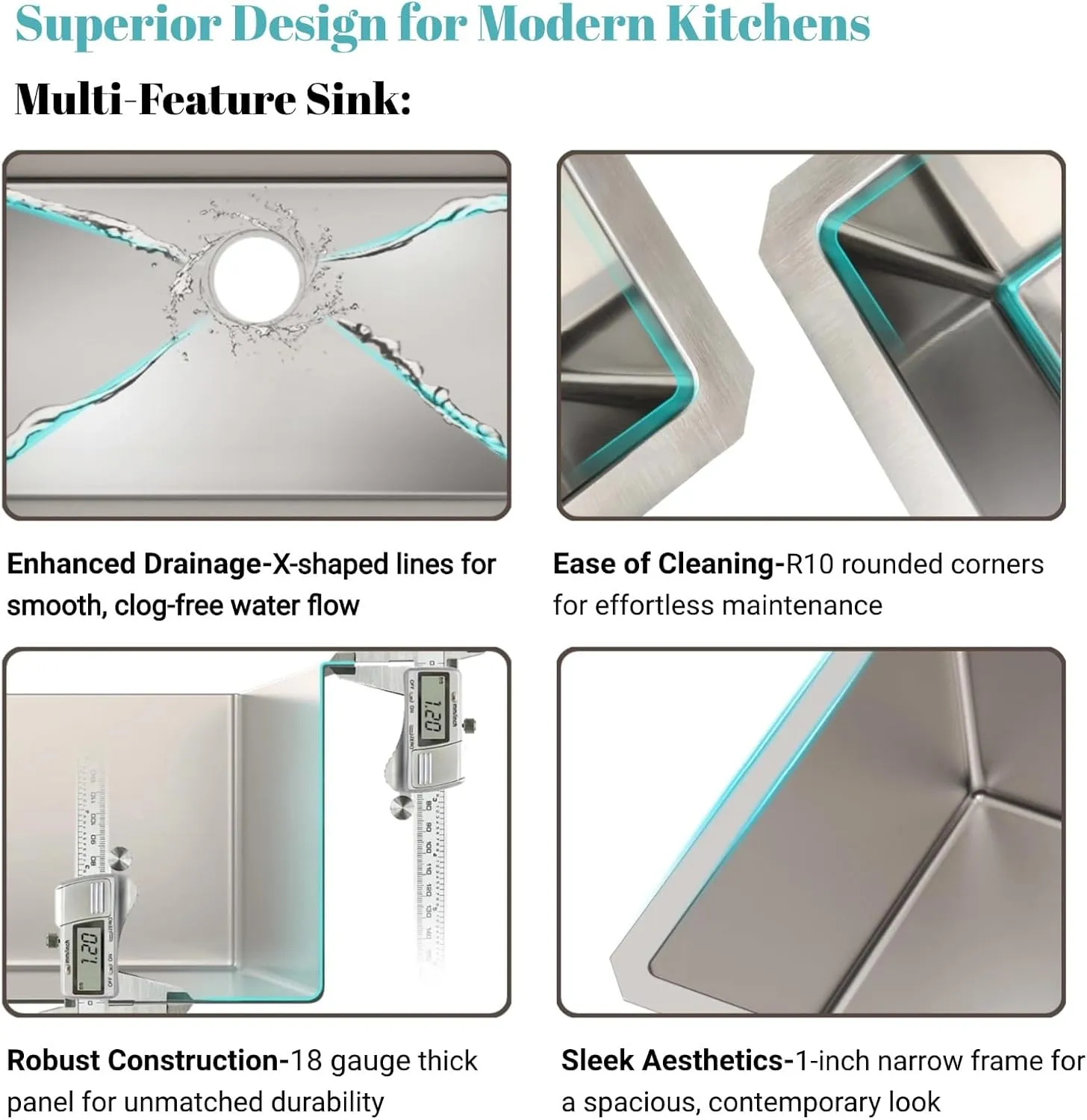 Undermount Embossed Kitchen Sink, 32x19”, Scratch-Resistant 3D Microbead Finish, Single Bowl Stainless Steel, 10" Deep, Easy-Clean