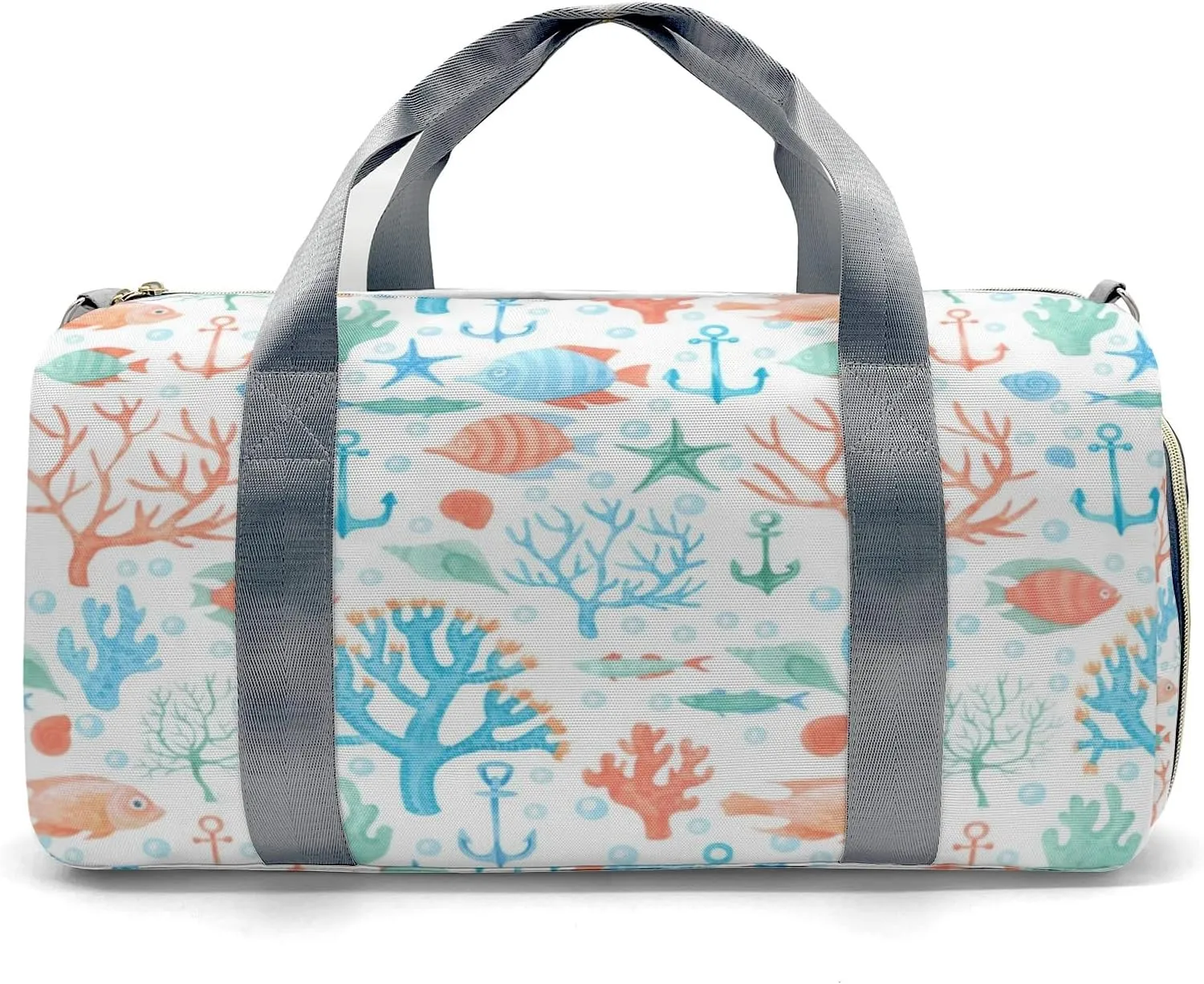 Underwater Coral Fishes Anchor Personalized Duffel Bags Customized Multi-Function Travel Bag Gym Sports Bag Dance Ballet Overnight Carry On Weekend Bag