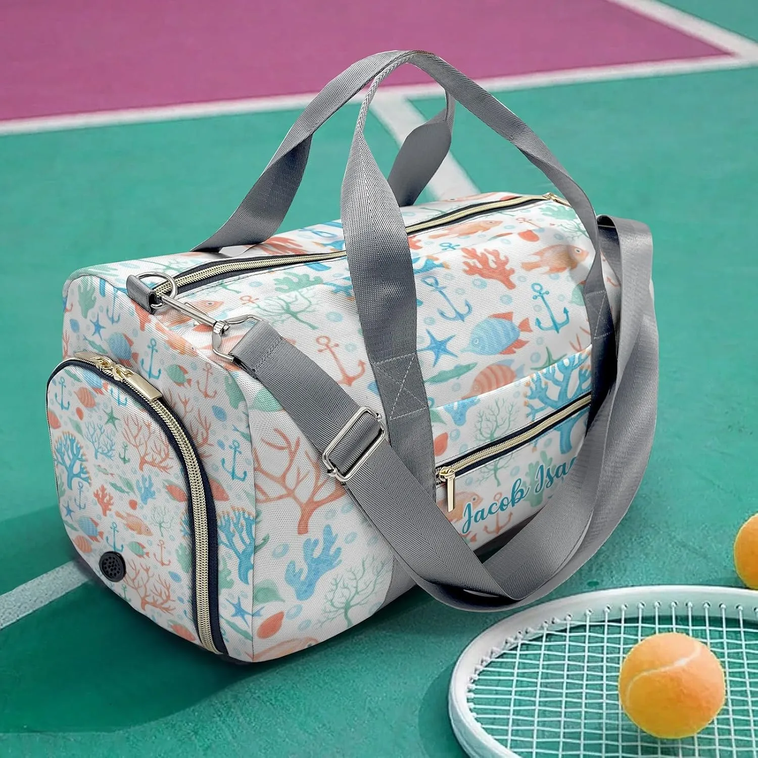 Underwater Coral Fishes Anchor Personalized Duffel Bags Customized Multi-Function Travel Bag Gym Sports Bag Dance Ballet Overnight Carry On Weekend Bag