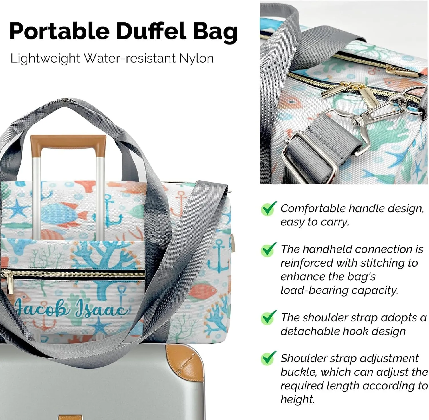 Underwater Coral Fishes Anchor Personalized Duffel Bags Customized Multi-Function Travel Bag Gym Sports Bag Dance Ballet Overnight Carry On Weekend Bag