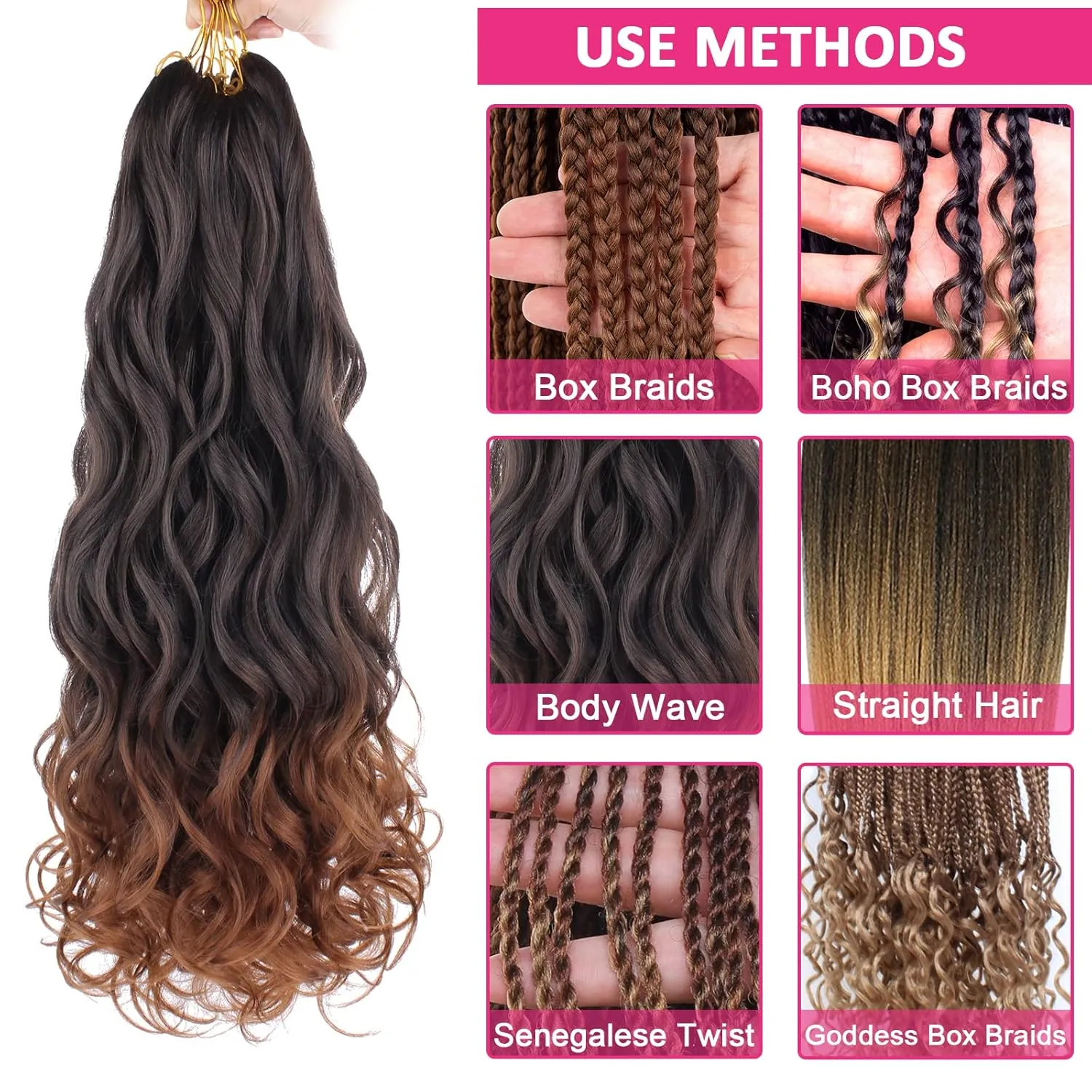 Unionbeauty French Curl Braiding Hair 18 Inch 8 Packs Pre Stretched Body Wave Crochet Braids for Boho Box Braids Crochet Hair French Curls French Curly Braiding Hair for Black Woman 30#