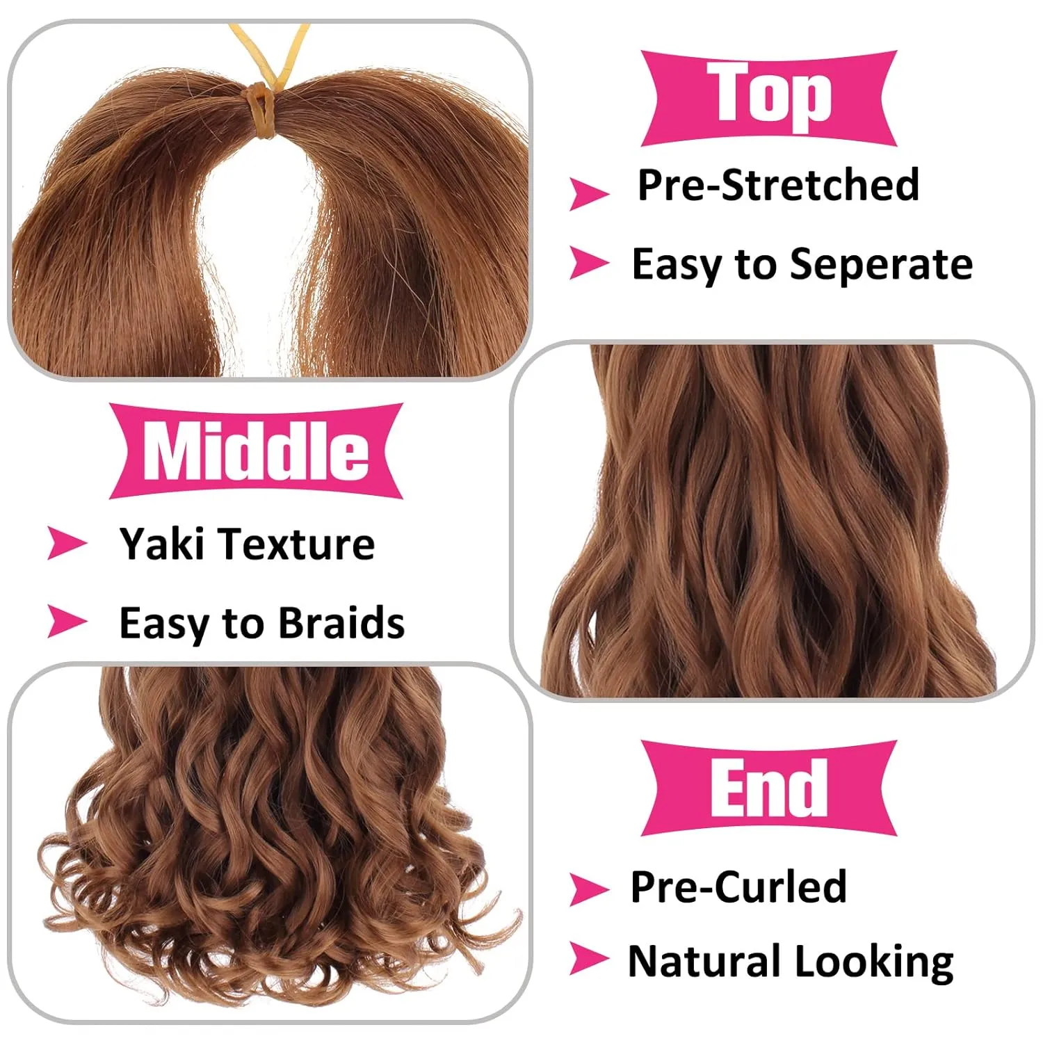 Unionbeauty French Curl Braiding Hair 18 Inch 8 Packs Pre Stretched Body Wave Crochet Braids for Boho Box Braids Crochet Hair French Curls French Curly Braiding Hair for Black Woman 30#