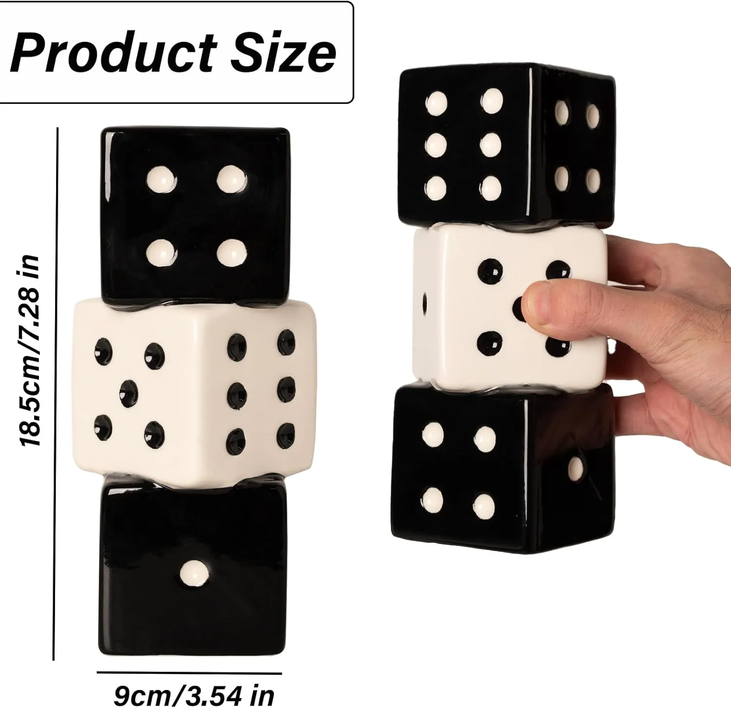Unique Handmade Dice Vase - Stylish Black & White Ceramic Decor for Home, Bar | Geometric Design Perfect for Fresh, Dried, or Artificial Flowers | Eye-Catching Centerpiece & Decorative Accent