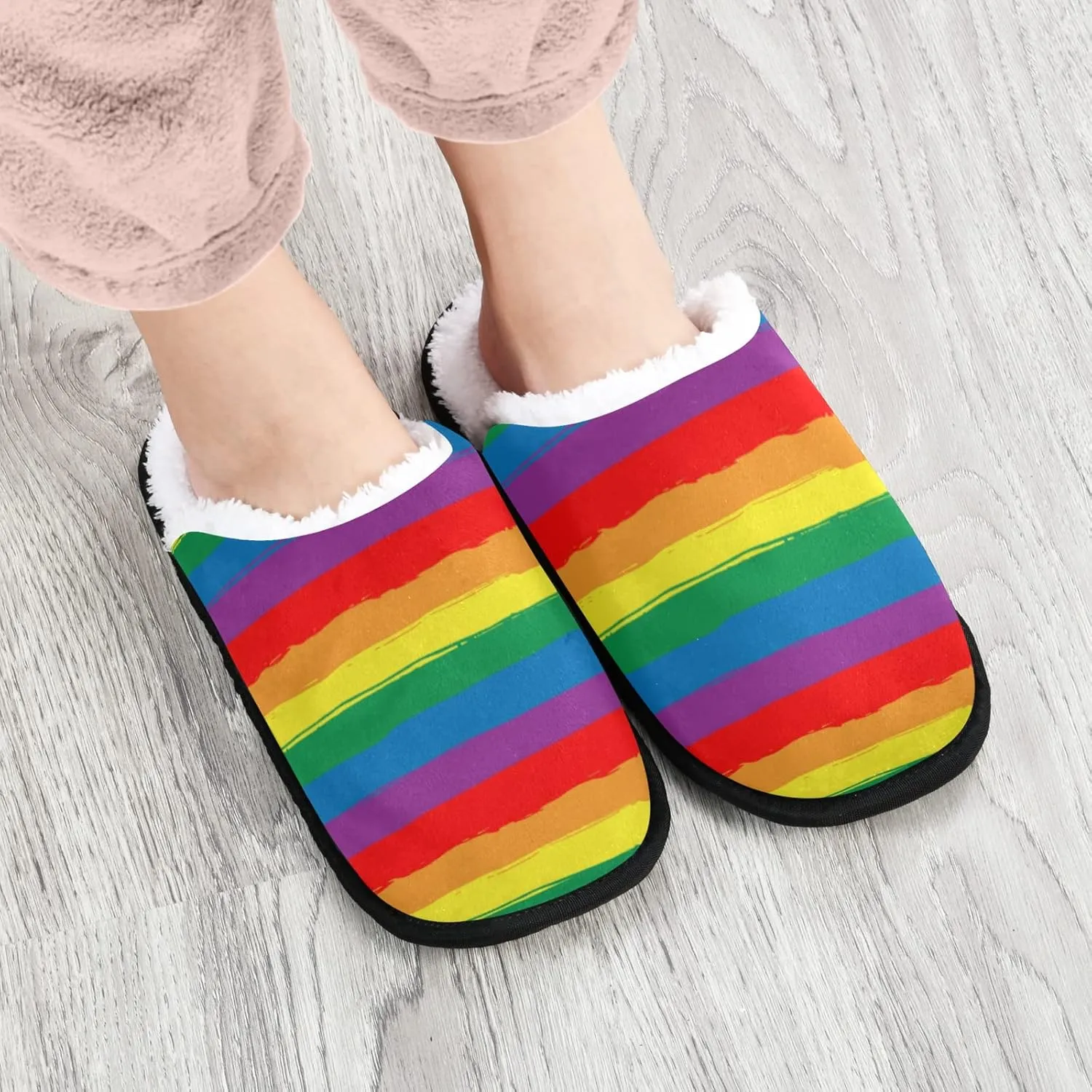 Unisex Slippers Fuzzy Feet Plush Cotton Slippers Anti-Slip Warm House Shoes M/L