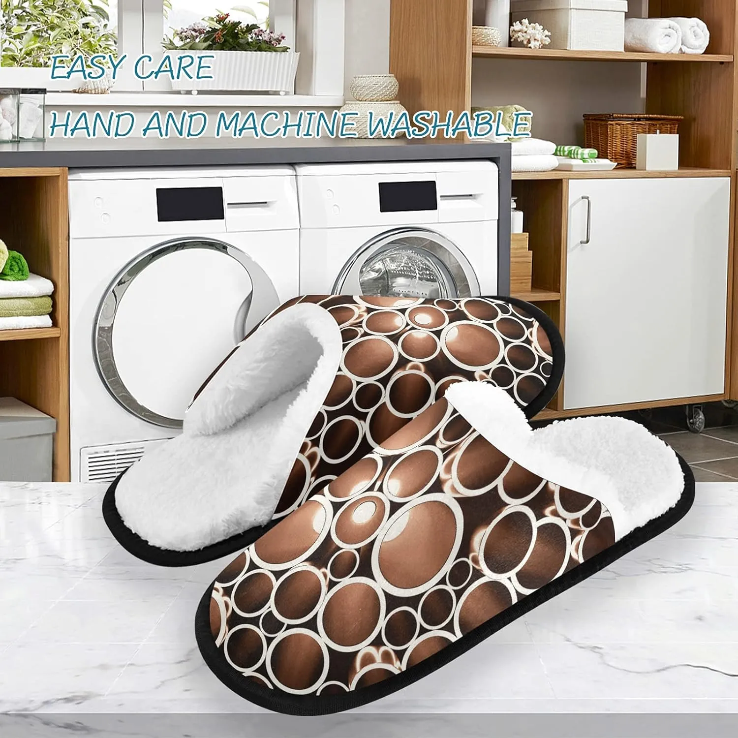 Unisex Slippers Fuzzy Feet Plush Slippers Anti-Slip Warm House Shoes M/L