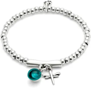 UNOde50 Sterling Silver-Plated Beaded Stretch Bracelet with Murano Glass and Dragonfly Charm, Turquoise, Ser Fascinante