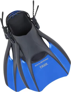 US Divers Adult Trek Travel Fins, Compact Design, Comfortable Lightweight Adjustable Snorkling Fins for Men and Women, (Unisex - S/M/L)