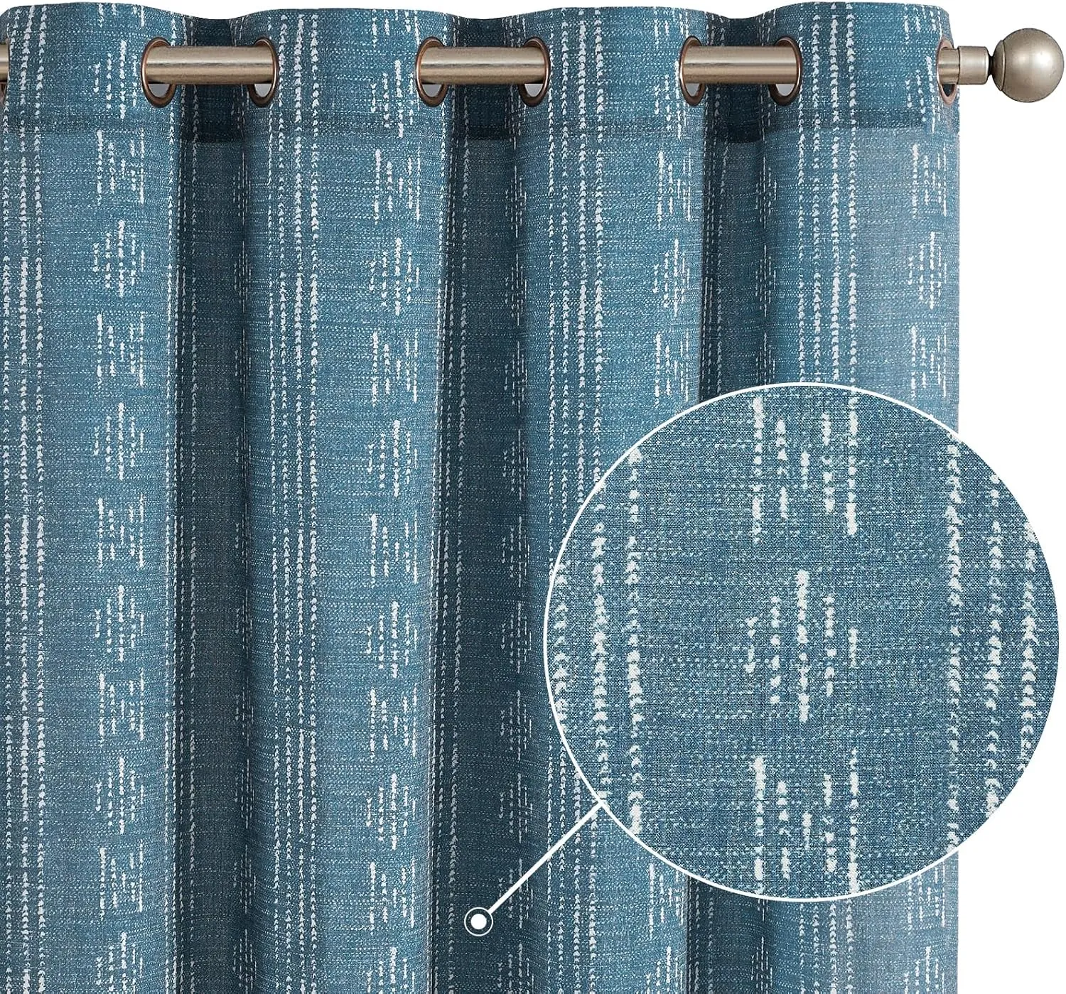 Vangao Boho Curtains Blue Stripe Print Farmhouse Drapes 84 Inches Long 2 Panels Linen Blend Curtains for Living Room Bedroom Geometric Mudcloth Light Filtering Drapes Grommet Window Treatments