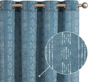 Vangao Boho Curtains Blue Stripe Print Farmhouse Drapes 84 Inches Long 2 Panels Linen Blend Curtains for Living Room Bedroom Geometric Mudcloth Light Filtering Drapes Grommet Window Treatments