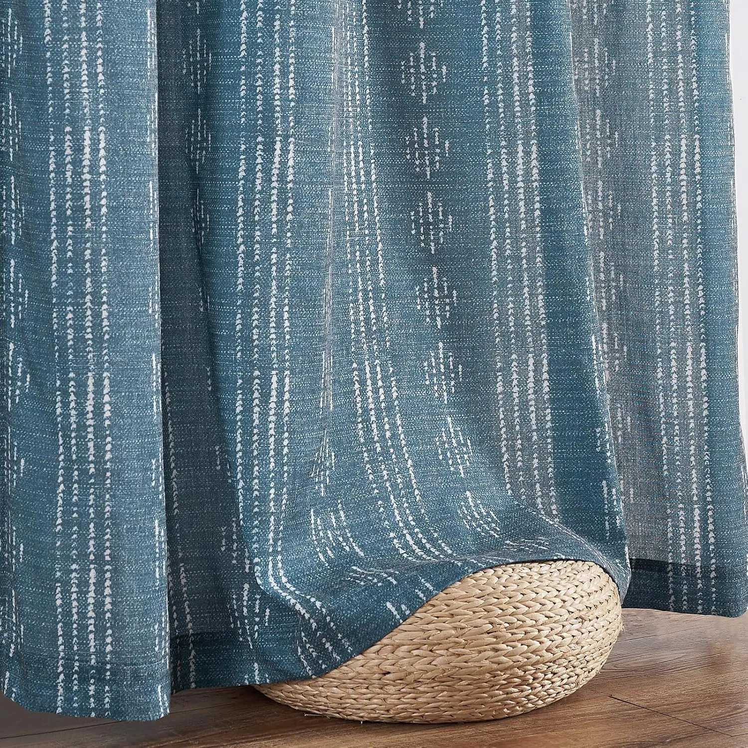 Vangao Boho Curtains Blue Stripe Print Farmhouse Drapes 84 Inches Long 2 Panels Linen Blend Curtains for Living Room Bedroom Geometric Mudcloth Light Filtering Drapes Grommet Window Treatments