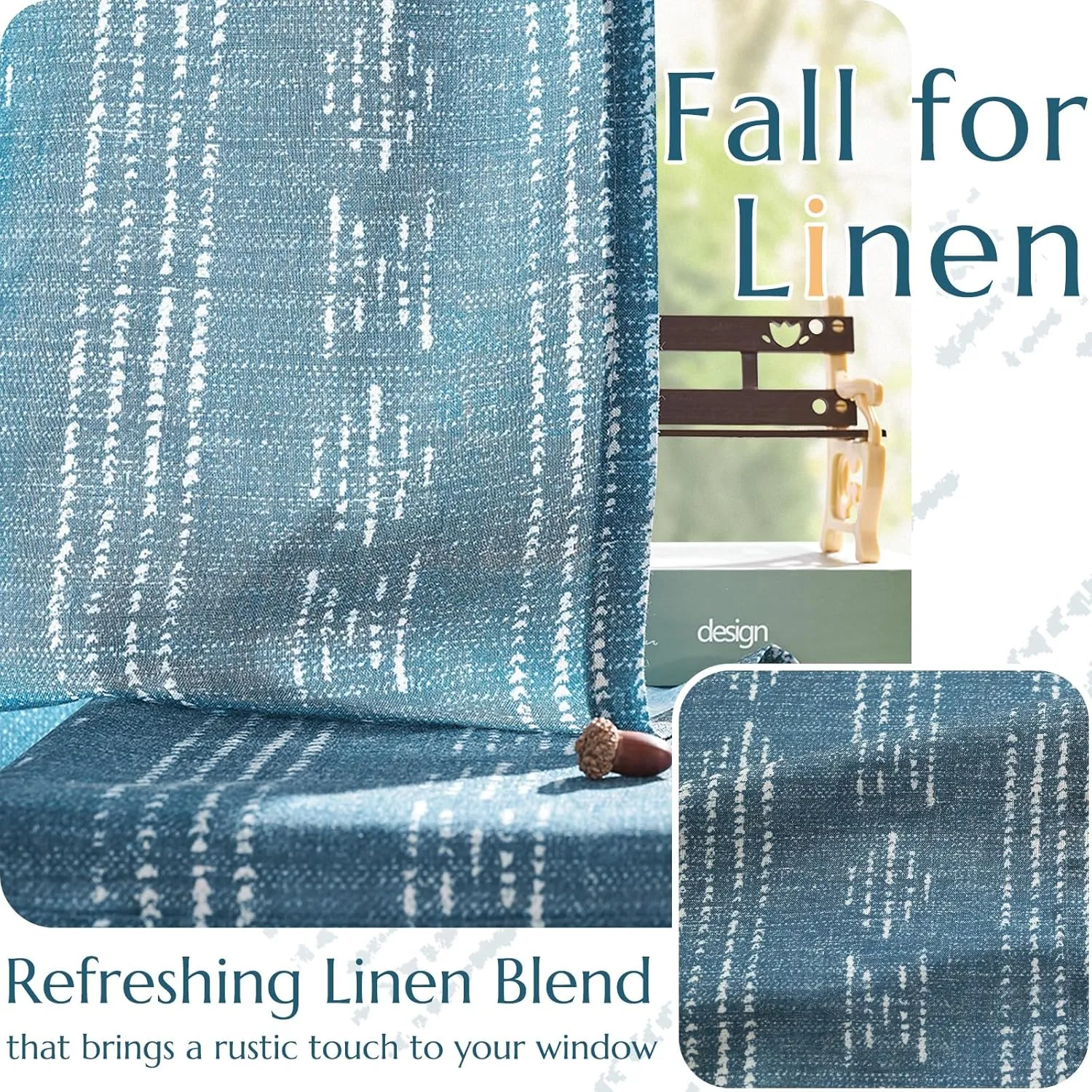 Vangao Boho Curtains Blue Stripe Print Farmhouse Drapes 84 Inches Long 2 Panels Linen Blend Curtains for Living Room Bedroom Geometric Mudcloth Light Filtering Drapes Grommet Window Treatments