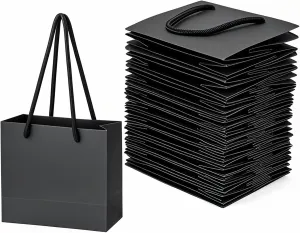 Venyat 24 Pack Extra Small Gift Bags, 4.7 x 2.4 x 4 Inches Mini Gift Bags with Handle for Birthday, Party Favors, Weddings (Black)