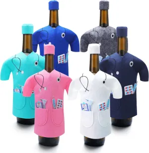 Vesici 6 Packs Scrub Wine Bag for Nurses Funny Felt Wine Gift Bag Nurses Day Doctors Bottle Cover Coat Gifts for Women Men Doctors Graduation Party Supplies, 6 Colors