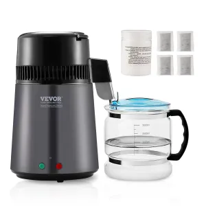 VEVOR Water Distiller, 4L 1.05 Gallon Pure Water Purifier Filter for Home Countertop, 750W Distilled Water Maker, Stainless Steel Interior Distiller Water Making Machine to Make Clean Water, Gray