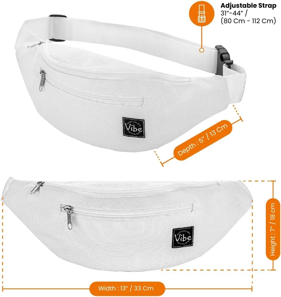 Vibe Festival Gear Fanny Pack for Men Women - Many Prints - Black Holographic Silver Gold Cute Waist Bag for Festival Rave Hiking Running Cycling