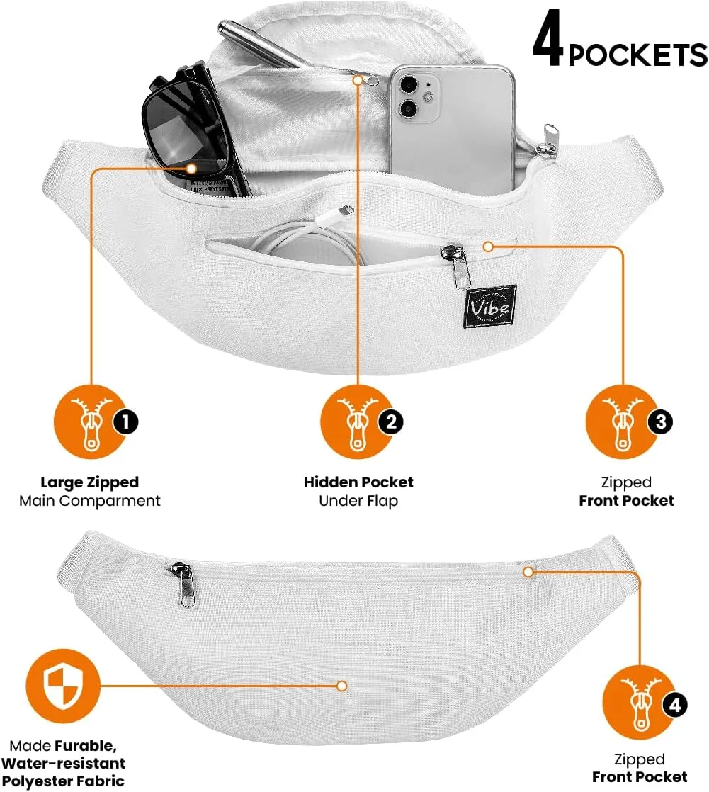 Vibe Festival Gear Fanny Pack for Men Women - Many Prints - Black Holographic Silver Gold Cute Waist Bag for Festival Rave Hiking Running Cycling