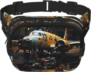 Vintage Aircraft Machinery print Crossbody Bag Unisex - Square Double Layer Waist Bag Everywhere Fanny Pack Purse with Adjustable Strap