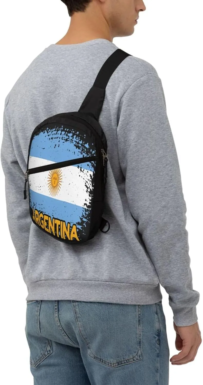 Vintage Argentina Argentinian Flag Pride Soccer Football Portable Crossbody Bag Foldable Sling Bags Sports Gym Chest Daypack Reusable Shoulder Backpack Casual Diagonally Rucksack Fanny Packs