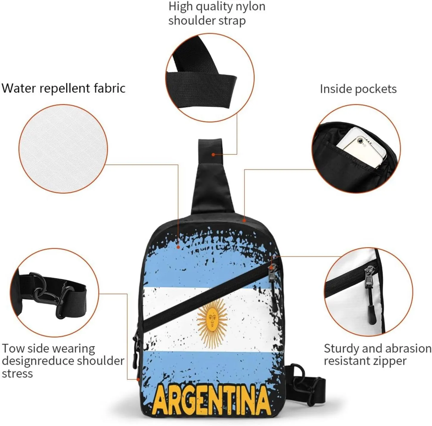 Vintage Argentina Argentinian Flag Pride Soccer Football Portable Crossbody Bag Foldable Sling Bags Sports Gym Chest Daypack Reusable Shoulder Backpack Casual Diagonally Rucksack Fanny Packs