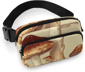 Vintage Edible Mushrooms Fanny Pack for Women Men Waist Bag Belt Bag Adjustable Casual Bag for Travel Sports Hiking