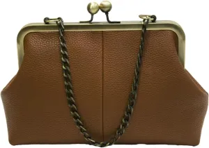 Vintage Handbag for Women Kiss Lock Satchel Bags Chain Shoulder Bag with Chain Strap PU Leather Purse Evening Bag