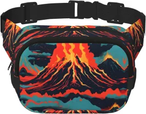 Volcano print Large Fanny Packs for Women Cute Cross Body Waist Bag Fashionable Fanny Pack