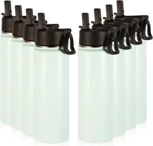 Volhoply Insulated Water Bottles with Straw Bulk 8 Pack, 22 oz Stainless Steel Sports Bottle with Handle Lid,Double Wall Vacuum Metal Travel Water Cups with Wide Mouth for School Hiking(Fog,8 Set)