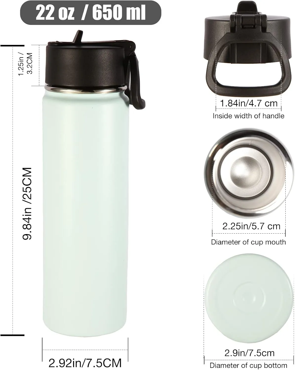 Volhoply Insulated Water Bottles with Straw Bulk 8 Pack, 22 oz Stainless Steel Sports Bottle with Handle Lid,Double Wall Vacuum Metal Travel Water Cups with Wide Mouth for School Hiking(Fog,8 Set)