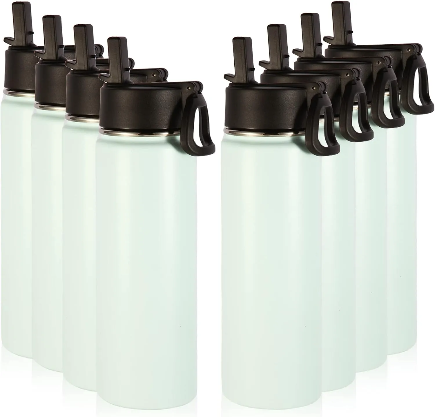 Volhoply Insulated Water Bottles with Straw Bulk 8 Pack, 22 oz Stainless Steel Sports Bottle with Handle Lid,Double Wall Vacuum Metal Travel Water Cups with Wide Mouth for School Hiking(Fog,8 Set)