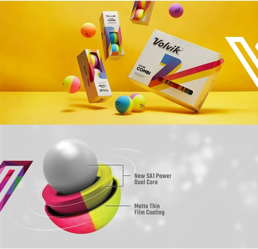Volvik New Vivid Combi Dual Color Golf Balls Bundle with Genuine Italian Real Solid Leather Belt, Unisex