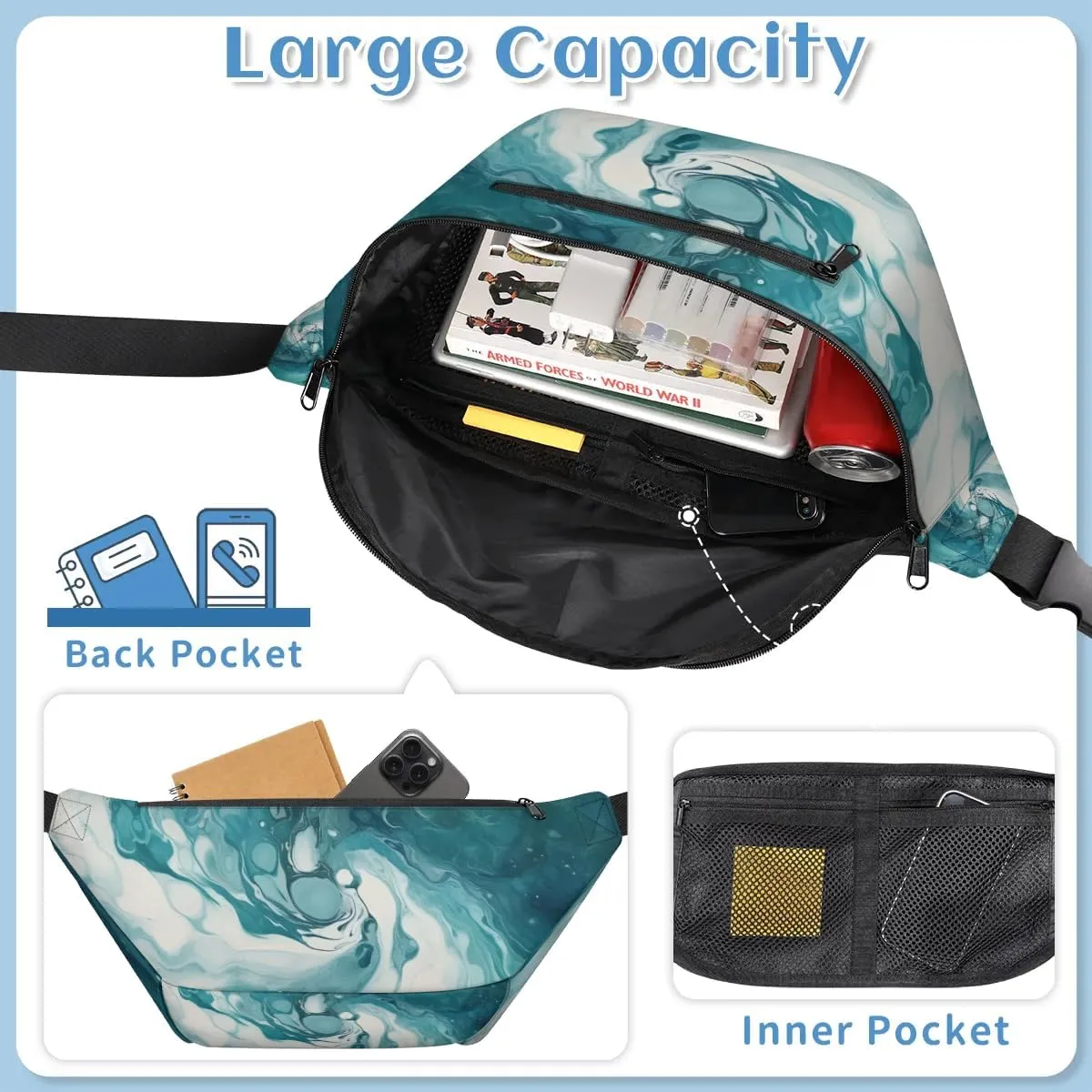 Vortex Marble Sling Bag Crossbody Backpack Chest Daypack for Women Sport Travel Hiking Casual Bag Multipurpose Waist Pack With Zipper Closure Adjustable Strap Shoulder Bag