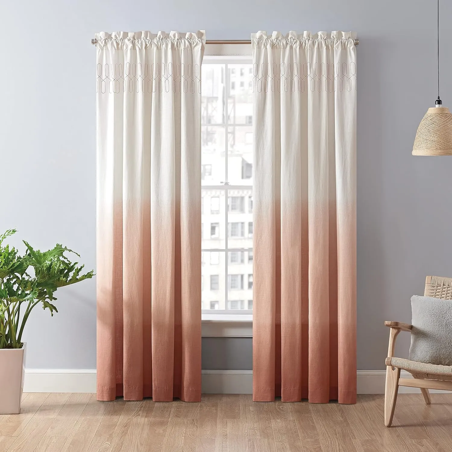 Vue Arashi Modern Boho Decorative Ombre Rod Pocket Window Curtain for Living Room (1 Panel), 52 in x 63 in, Melon