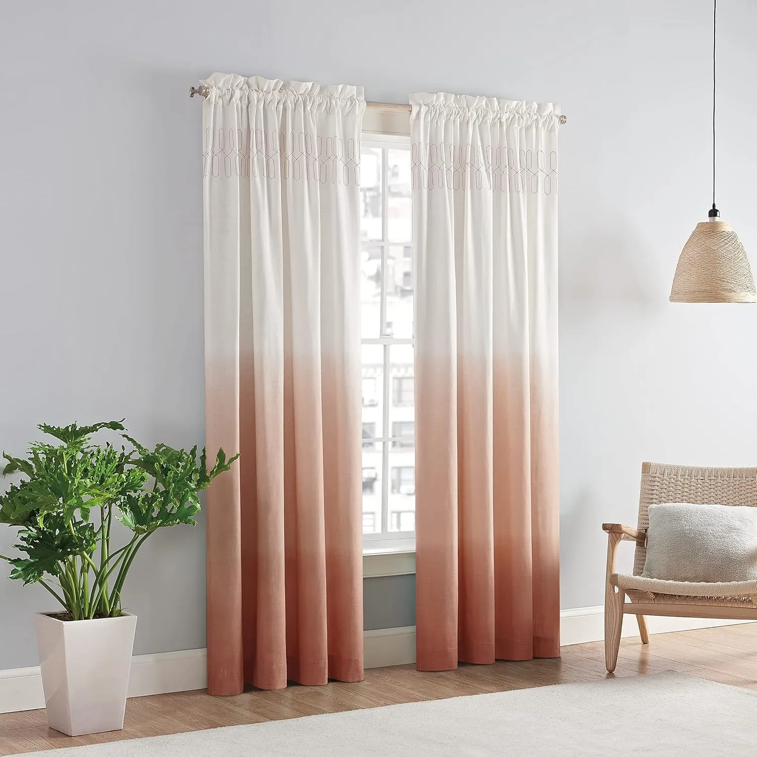 Vue Arashi Modern Boho Decorative Ombre Rod Pocket Window Curtain for Living Room (1 Panel), 52 in x 63 in, Melon