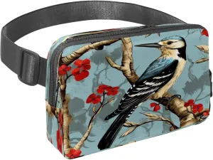 Waist Pack for Women Men, Outdoor Waist Bag Fanny Pack, Slim Running Belt Bum Bag for Walking Jogging Hiking Traveling Workout - Woodpecker Bird on Red Berries Branch