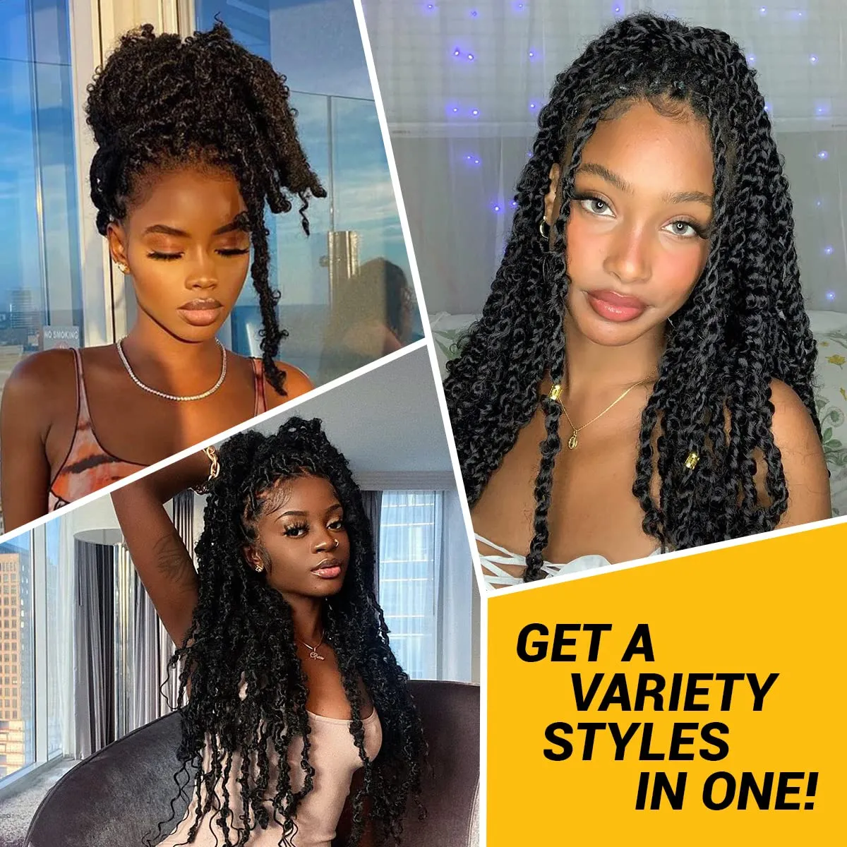 Water Wave Crochet Braids Hair, 22 Inch, 6 Packs, Synthetic Extensions for Passion Twists, Butterfly Locs, and Bohemian Styles, (1, Jet Black)