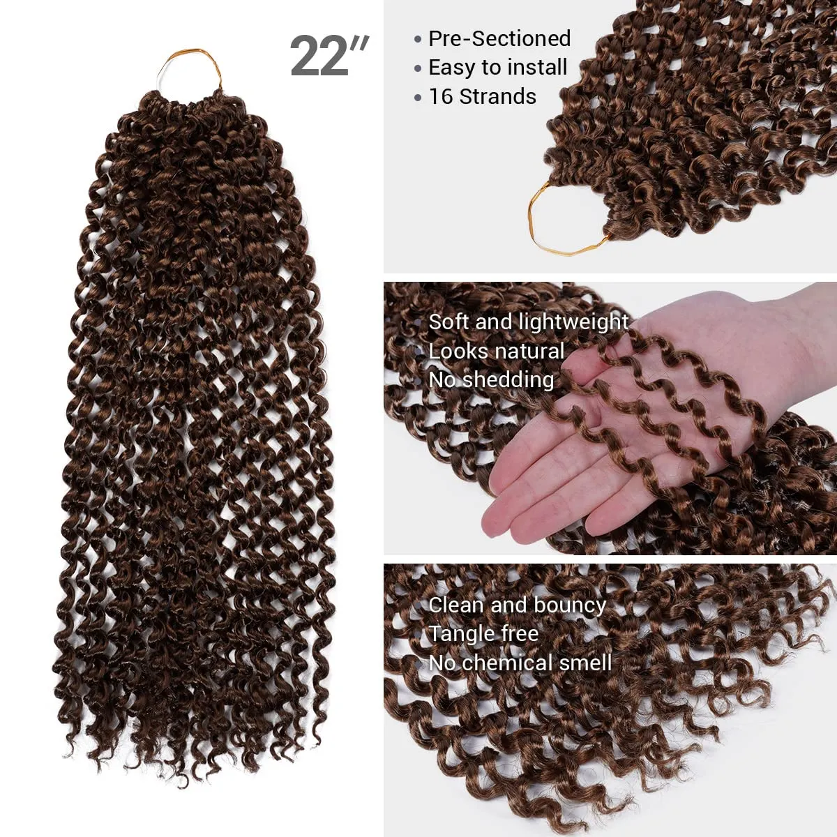 Water Wave Crochet Braids Hair, 22 Inch, 6 Packs, Synthetic Extensions for Passion Twists, Butterfly Locs, and Bohemian Styles, (30, Light Auburn)
