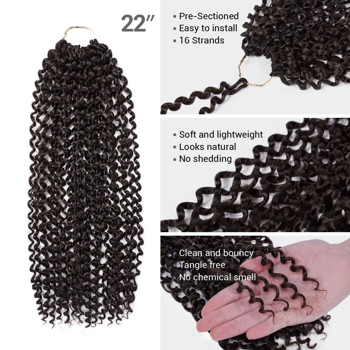 Water Wave Crochet Braids Hair, 22 Inch, 6 Packs, Synthetic Extensions for Passion Twists, Butterfly Locs, and Bohemian Styles, (4, Medium Brown)