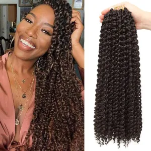 Water Wave Crochet Braids Hair, 22 Inch, 6 Packs, Synthetic Extensions for Passion Twists, Butterfly Locs, and Bohemian Styles, (4, Medium Brown)