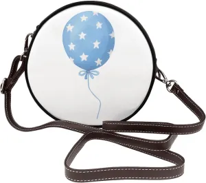 Watercolor Cute Little Blue Balloon Women Round Crossbody Bags Leather Sling Bag Purse
