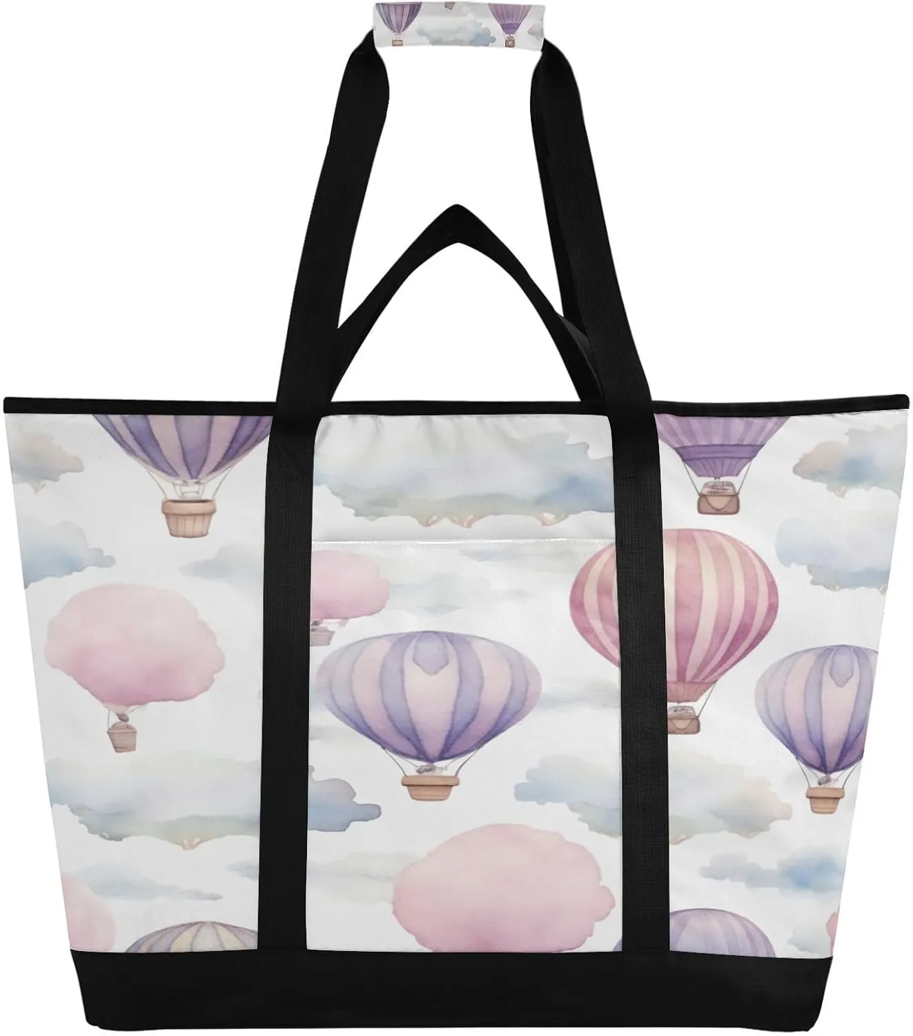 Watercolor Hot Air Balloon Reusable Insulated Lunchbox Cooler Bag, Leakproof Kitchen Grocery Bag Collapsible Portable Cooler Tote Bag for Picnic, Camping, Office, Travel