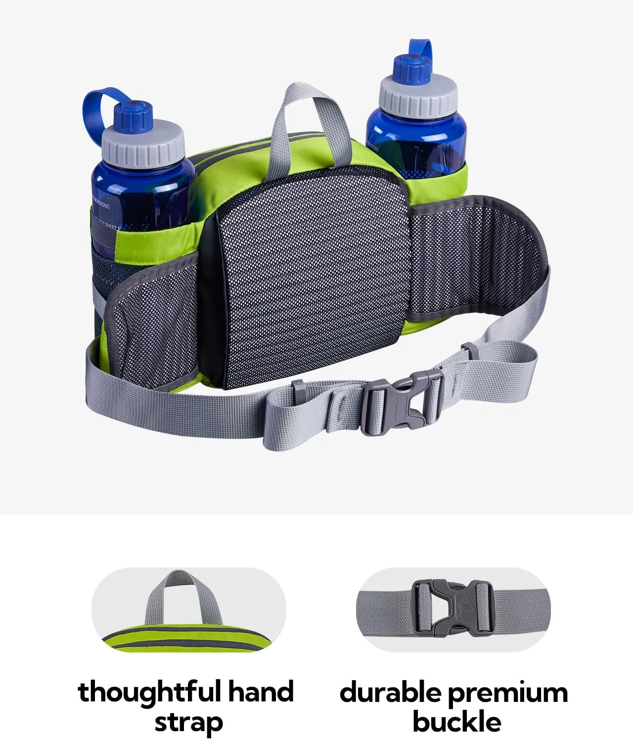 WATERFLY Fanny Pack Waist Bag: Fannie Pack 2 Water Bottle Holders Lumbar Belt Hiking Walking Running Jogging Camping Large Woman Man (Bottle Not Included）
