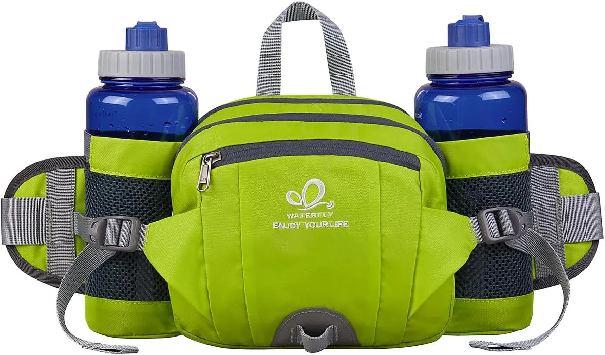 WATERFLY Fanny Pack Waist Bag: Fannie Pack 2 Water Bottle Holders Lumbar Belt Hiking Walking Running Jogging Camping Large Woman Man (Bottle Not Included）