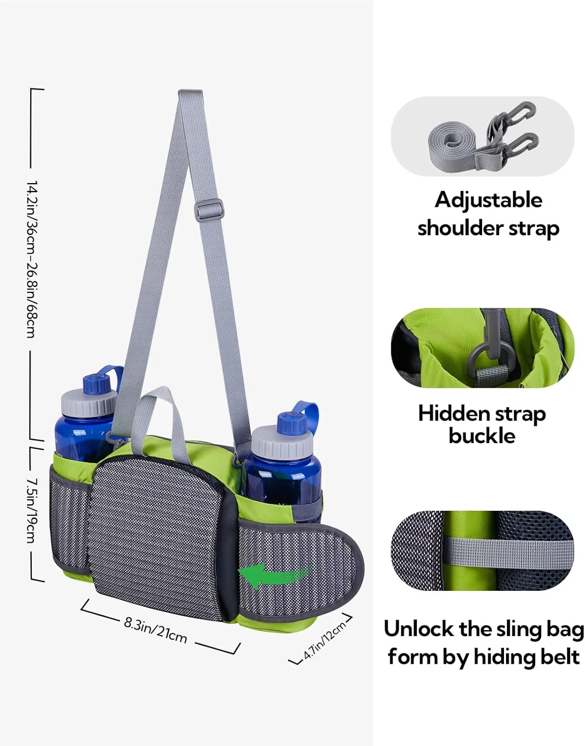 WATERFLY Fanny Pack Waist Bag: Fannie Pack 2 Water Bottle Holders Lumbar Belt Hiking Walking Running Jogging Camping Large Woman Man (Bottle Not Included）