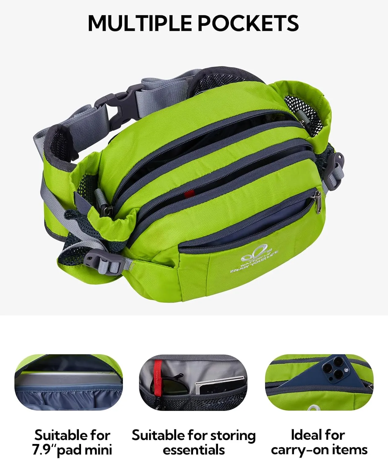 WATERFLY Fanny Pack Waist Bag: Fannie Pack 2 Water Bottle Holders Lumbar Belt Hiking Walking Running Jogging Camping Large Woman Man (Bottle Not Included）