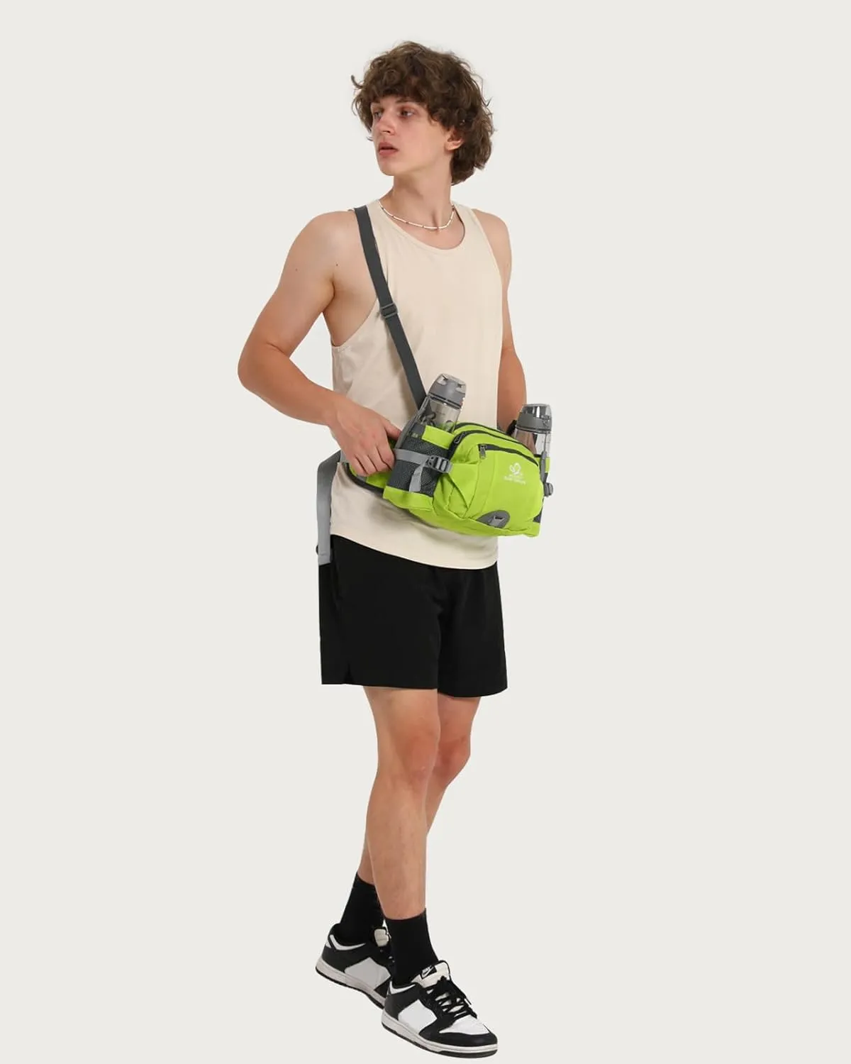 WATERFLY Fanny Pack Waist Bag: Fannie Pack 2 Water Bottle Holders Lumbar Belt Hiking Walking Running Jogging Camping Large Woman Man (Bottle Not Included）